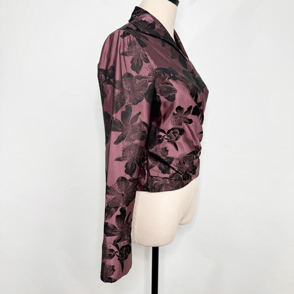 Carmen Marc Valvo Collection Floral Blouse Pink Black Floral Cocktail Size 6 - Picture 3 of 13